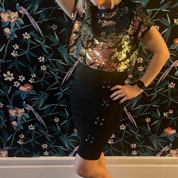 Thalia Sodi Black Dress With Ties Up Side - Picture 2 of 7